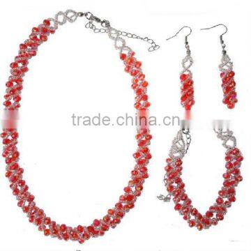 2014 Glass Beaded Fashion Jewelry Set with Necklace,Earrings and Bracelet;Wholesale Jewelry Sets,Bridal Jewelry Sets DB01488