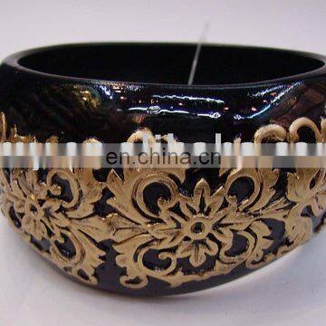 Chinese style retro resin bracelet bangles with gold pattern