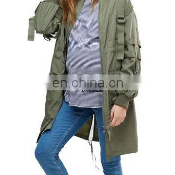 Latest Fashion Women Longline Parka With Parachute Strapping photo-4