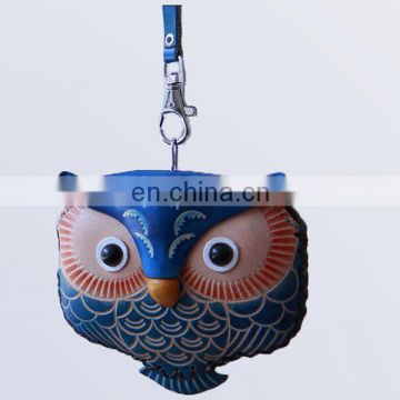 Cute Animal shaped zipper key chain handmade custom squeeze pocket owl Coin Purse/small genuine leather Coin Purse MCP-0007