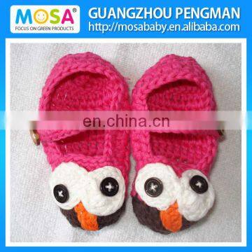 Handmade Baby Girl Booties Owl Baby Shoes Hot Pink Brown For newborn