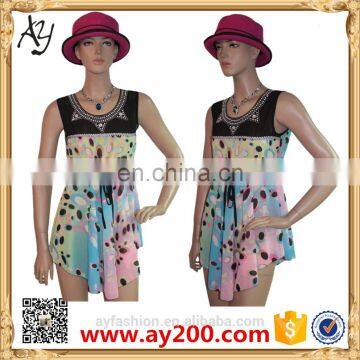 Wholesale Newest Design Dress Rainbow Chiffon short dress Print dress