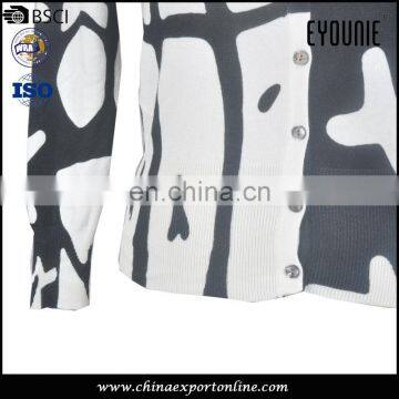 OEM Spring Black And White Pattern Print Fabric Winter Long Women Cardigan photo-4