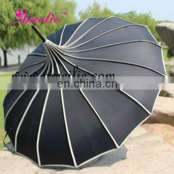 Waterproof Black Women Sun Pagoda Umbrella