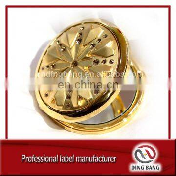 OEM Accepted Individual Packaged Custom Made Embossed Design Fine Cosmetic Mirror Souvenir Gold Metal Crystal Cosmetic Mirror