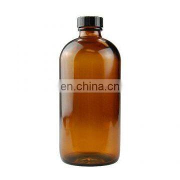 8 oz Amber Glass Boston Round Bottles with Black Phenolic Lined Caps