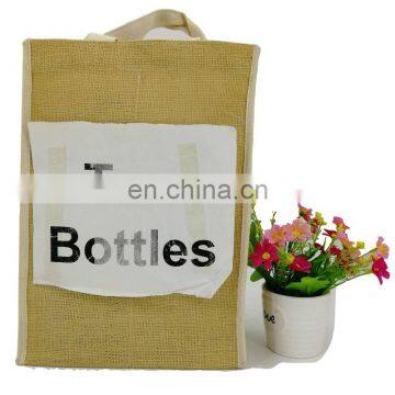 Jute material and gift bag use double bottle jute bag with canvas handles