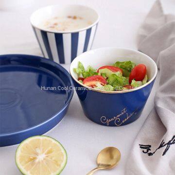 Nordic Blue White Stripes Ceramic Tableware Set Western Food Plate Bowls Breakfast Dish Salad Bowl Rice Bowl Dishes photo-2