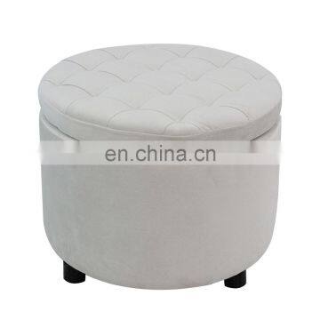 Modern Bedroom Low Round Velvet Footstool Ottoman Pouf Velvet Collapsible Bench Storage Tufted Stool
