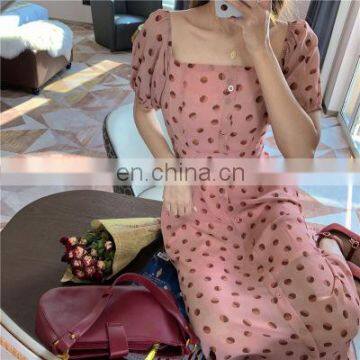 2020 New French Retro Polka Dot Dress Xia Nv Strapless Shoulder Short Sleeve Chiffon Skirt Factory Direct photo-3