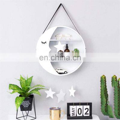 Moon shape  star pendant Nordic Style Wooden Wall Floating Storage Shelf