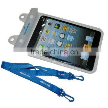 Clear Ipad mini waterproof beach bag with blue belt