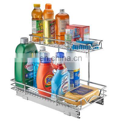 2 Tier Under Sink Organizers and Storage - slide out Cabinet Organizer With Sliding Drawers For Inside Cabinets