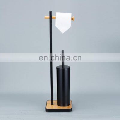 High Quality Multifunctional Stand BambooToilet Brush and Paper Roll Holder Set photo-3