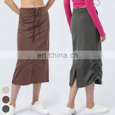 Custom Logo Women Workout Clothing Split A-line Lift Hip Casual Half-body Cargo Dress Gym Fitness Wear Yoga Skirt Sports Dress photo-2