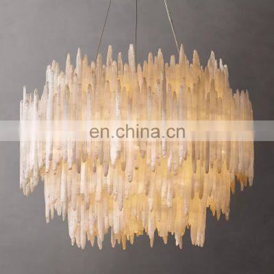 Modern gold luxury SELENITE round crystal chandelier high ceiling lighting hanging lamp