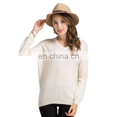 Long Sleeve White Pullover Light Basic Vneck Women Cashmere Sweater