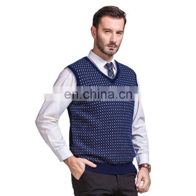 Wholesale Custom Pullover Wool Sweater Vest with V-Neck Jacquard Knitting for Spring Season