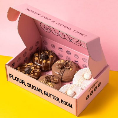 Custom Print Logo Eco Bakery Bake Shop Food Grade Cake Bread Pastry Macarons Cookies Packaging Fold Cardboard Mochi Donut Box