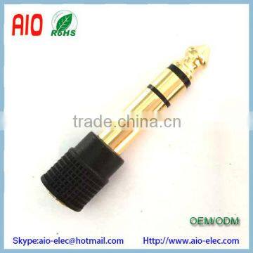 gold 6.35mm male jack plug to 3.5mm female receptacle stereo TRS audio adaptor connector