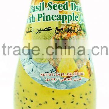 Basil Seed Drink with Pineapple Juice in Glass Bottle