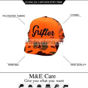 Neon Orange Camo screen printed trucker hats for sale
