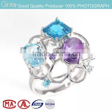 Mirror Polished White Rhodium Fashion Sterling Silver Jewelry Ring With Stock