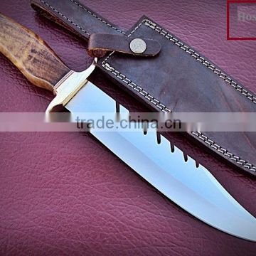 Bowie Hunting custom handmade stainless steel 15 inch Hunting knife Solid walnut wood Handle and Brass Thumb Guard / Clip