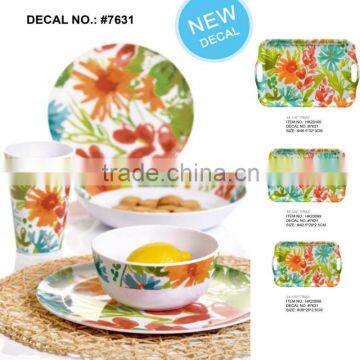 flower custom designed printed color cup bowl plate jug fastion eco-friendly bamboo firbre kitchenware, dishes dinner set