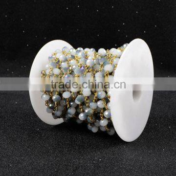 $4/meter by Trade Assurance- Lavender White Chalcedony Gemstone Wire Wrapped Chain Roll Gold Roll Jewelry Chain-Free Shipping photo-3