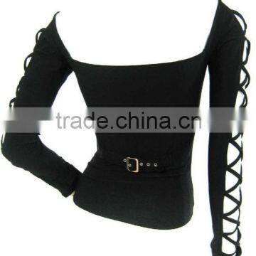 GOTHIC BLACK COTTON CORSET TOP WITH LONG SLEEVES photo-2