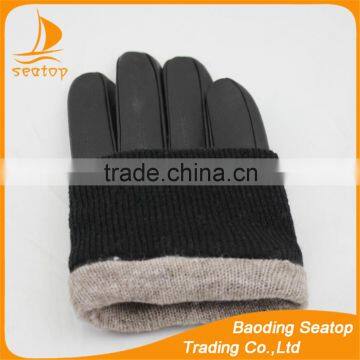 Men's wool knit cuff leather gloves with cashmere lining