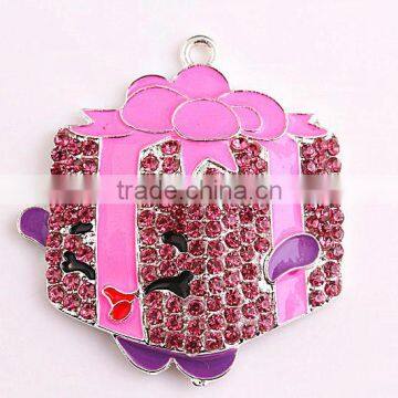 AAA Quality fashion cheap silver alloy zinc crystal large cartoon fruit rhinestone pendants for kids jewelry making!