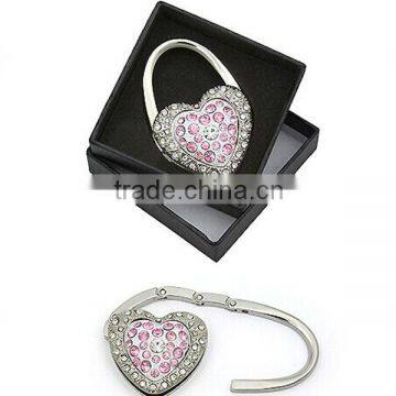 Foldable Heart Shape Paved Pink Crystal Purse Hanger Bag Hanger Purse Holder