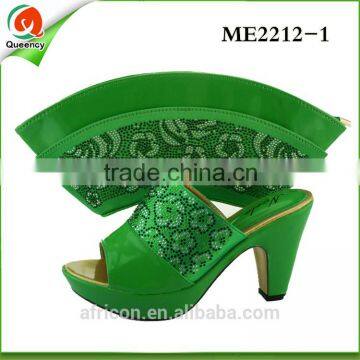 2016 New arrivals shinning stones decorations ME2212-1 green high heel shoes and bag