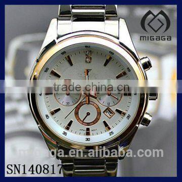 Fashion 304L stainless steel chrono calendar quartz wristwatches