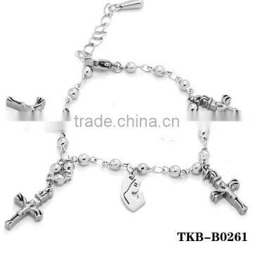 rosaries religious catholic bracelet stainless steel catholic pendant virgin mary silver color beads bracelet