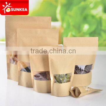 Front window zip lock kraft paper bag stand up