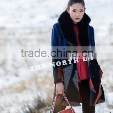 wool cashemere blend loose coat with color blocks