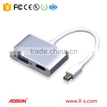 Silver Mini DP to HDMI2.0+VGA converter Support Mini DisplayPort 1.2A input and VGA \2.0HDMI output