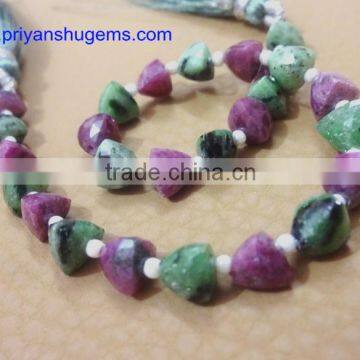 Ruby Zoisite Faceted Trillion Shape Briolette Beads Straight Drilled AAA Grade Quality Natural Ruby Zoisite Gemstone photo-4