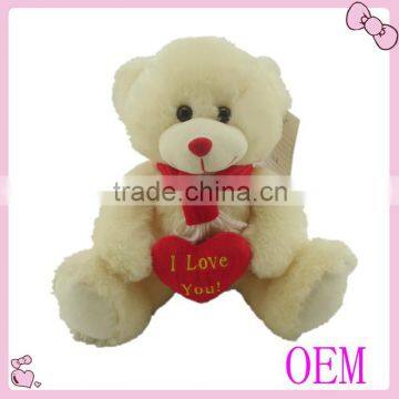 2016 New design plush white teddy bear toys with heart