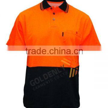 Men's fluorescent reflective orange/navy safety polo t shirt