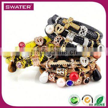 2016 Promotional Products Natural Stone Black Leather And Silver Bracelet