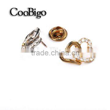 Fashion Jewelry Charming Rhinestone Heart Shape Cuff-Link Gold Silver Unisex Party Wedding Gift Promotion Apparel Accessories