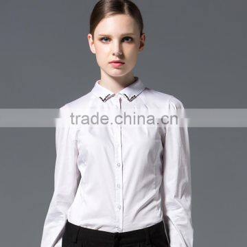 Women's Beaded Collar Cotton Spandex Blouse Shirt Button OL Uniforms OEM ODM Type Clothing Factory Manufacturer From Guangzhou