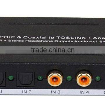 2015 hot Optical Spdif Switcher 4x1 with Toslink/Coaxial converter to Spdif