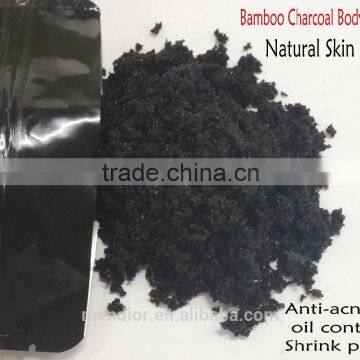 Mendior Natural Activated charcoal scrub face exfoliating black bamboo powder dry body scrub dead skin,OEM custom brand,200g