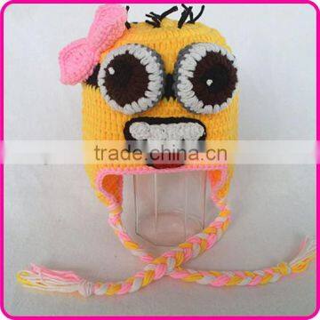 hand knit funny beanie hat yellow minion beanie hat baby girl crochet hat