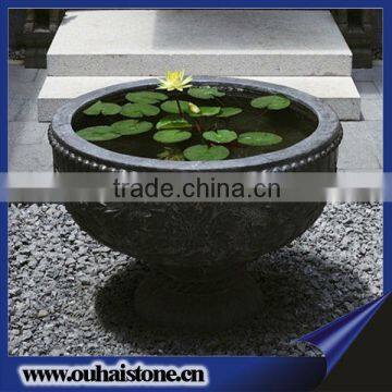 Carved Black Decorative Garden Stone Planters Urns and Granite Pots